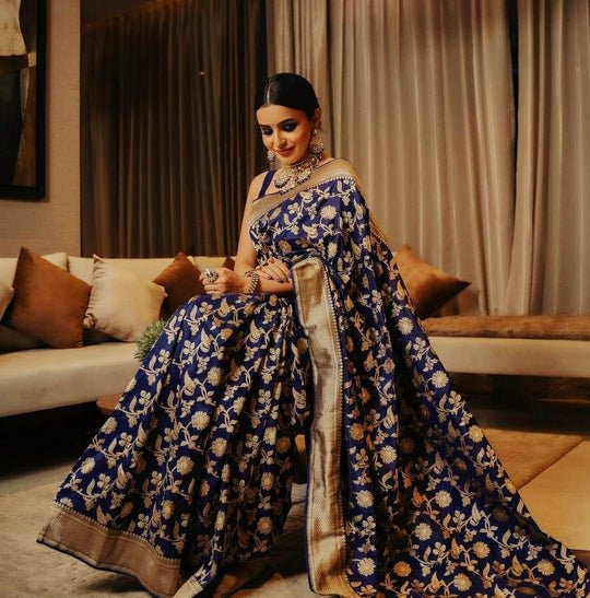 blue Banarasi silk saree